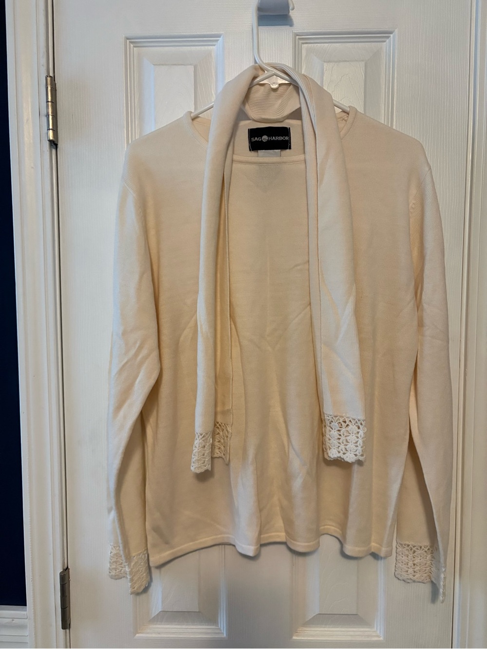 Sag Harbor Cream Knit Sweater with Attached Scarf